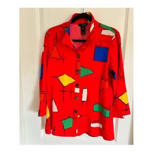 Ali Miles Abstract Print Wire Collar 3/4 Sleeve Tunic Top Sz M